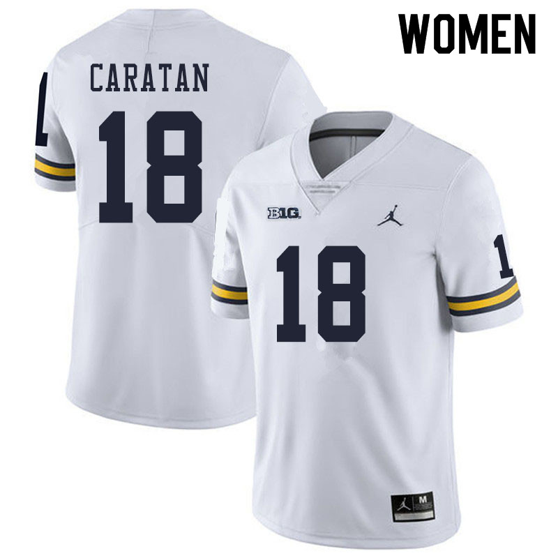 Women #18 George Caratan Michigan Wolverines College Football Jerseys Sale-White